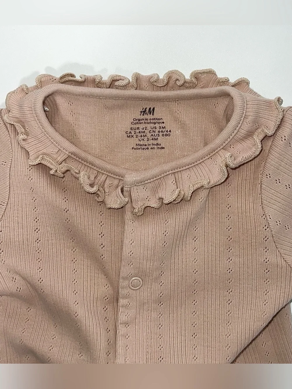 H&M Baby Organic Cotton Ruffle Collar Romper & 2-Piece Set Beige Pink 0-3 Months